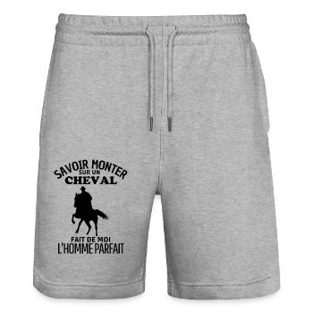 Cheval Homme parfait 1 - Short de jogging bio TRAINER Stanley/Stella unisexe - gris chiné - Devant - Nik (191cm) & Marisol (170cm)