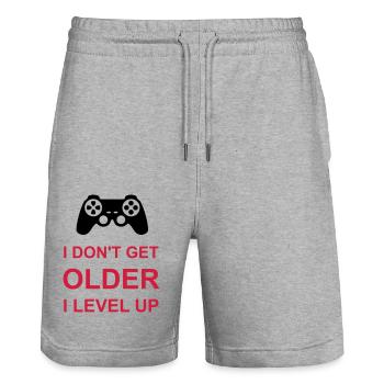 get older level up - Stanley/Stella Trainer Unisex Organic Jogging Shorts - heather grey - Front - Nik (191cm) & Marisol (170cm)