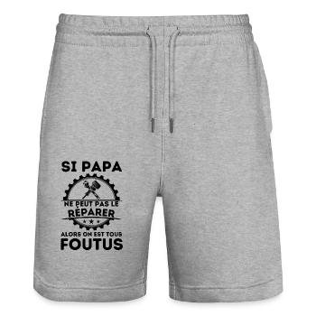 SI PAPA NE PEUT PAS Réparer 1 - Short de jogging bio TRAINER Stanley/Stella unisexe - gris chiné - Devant - Nik (191cm) & Marisol (170cm)