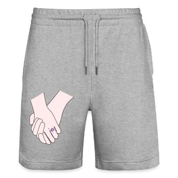 holding hands weddign day - Stanley/Stella Trainer Unisex Organic Jogging Shorts - heather grey - Front - Nik (191cm) & Marisol (170cm)