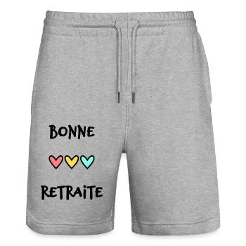RETRAITE. RETRAITE. RETRAITEE. SENIOR. MAMIE. PAPY - Short de jogging bio TRAINER Stanley/Stella unisexe - gris chiné - Devant - Nik (191cm) & Marisol (170cm)