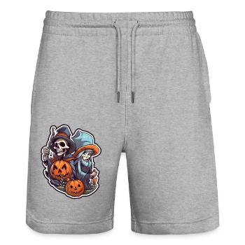 Sorcière 8 - Short de jogging bio TRAINER Stanley/Stella unisexe - gris chiné - Devant - Nik (191cm) & Marisol (170cm)
