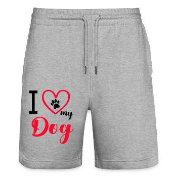 J’aime mon chien - Short de jogging bio TRAINER Stanley/Stella unisexe - gris chiné - Devant - Nik (191cm) & Marisol (170cm)