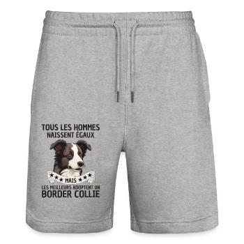 les meilleurs hommes adoptent un border collie - Short de jogging bio TRAINER Stanley/Stella unisexe - gris chiné - Devant - Nik (191cm) & Marisol (170cm)
