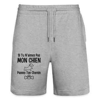 J'peux pas mon chien veut pas - Short de jogging bio TRAINER Stanley/Stella unisexe - gris chiné - Devant - Nik (191cm) & Marisol (170cm)