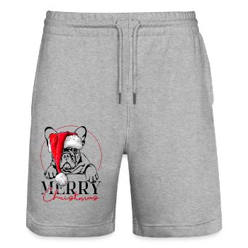 Père Noël Bouledogue Français Joyeux Noël Chiens - Short de jogging bio TRAINER Stanley/Stella unisexe - gris chiné - Devant - Nik (191cm) & Marisol (170cm)
