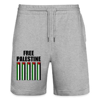 Free palestine - Stanley/Stella Trainer Unisex Organic Jogging Shorts - heather grey - Front - Nik (191cm) & Marisol (170cm)