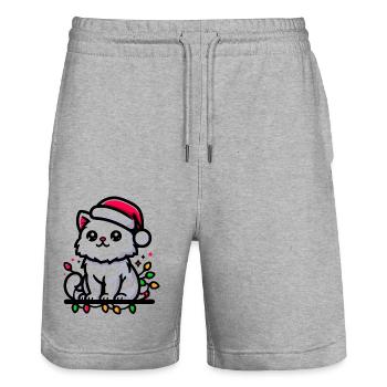 Niedliche Weihnachtskatze Weihnachtsmütze Weihnachtsbeleuchtung - Stanley/Stella Unisex Bio Joggingshorts Trainer  - Grau meliert - Vorne - Nik (191cm) & Marisol (170cm)