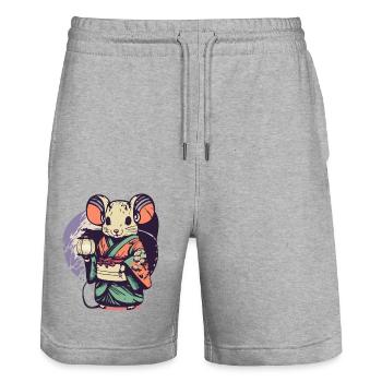 Mouse in kimono - Stanley/Stella Trainer Unisex Organic Jogging Shorts - heather grey - Front - Nik (191cm) & Marisol (170cm)