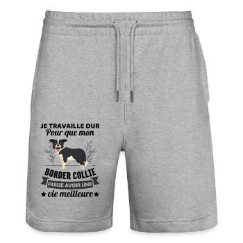 Humour border collie chien berger 1 - Short de jogging bio TRAINER Stanley/Stella unisexe - gris chiné - Devant - Nik (191cm) & Marisol (170cm)