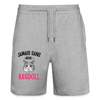 Jamais sans mon chat ragdoll 1 - Short de jogging bio TRAINER Stanley/Stella unisexe - gris chiné - Devant - Nik (191cm) & Marisol (170cm)