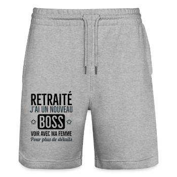 Je suis retraité ma femme est mon nouveau chef - Short de jogging bio TRAINER Stanley/Stella unisexe - gris chiné - Devant - Nik (191cm) & Marisol (170cm)