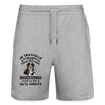 Je travaille dur pour mon chien bouvier bernois - Short de jogging bio TRAINER Stanley/Stella unisexe - gris chiné - Devant - Nik (191cm) & Marisol (170cm)
