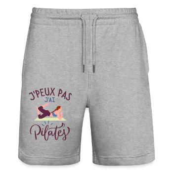 Femme fait du pilates et yoga - Short de jogging bio TRAINER Stanley/Stella unisexe - gris chiné - Devant - Nik (191cm) & Marisol (170cm)