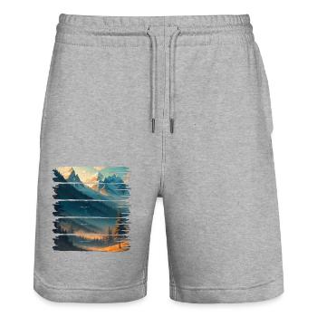 Paysage nature forêt - Short de jogging bio TRAINER Stanley/Stella unisexe - gris chiné - Devant - Nik (191cm) & Marisol (170cm)