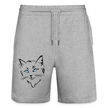 Umrissenes Porträt einer Katze mit blauen Augen - Stanley/Stella Unisex Bio Joggingshorts Trainer  - Grau meliert - Vorne - Nik (191cm) & Marisol (170cm)
