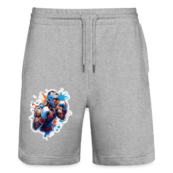 Boxeur / Sports / Combat / Arène / Ring de boxe / Poings - Short de jogging bio TRAINER Stanley/Stella unisexe - gris chiné - Devant - Nik (191cm) & Marisol (170cm)
