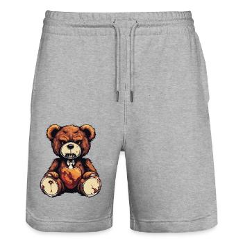 Teddybär / Kuscheltier / Stofftier / Geschenkidee - Stanley/Stella Unisex Bio Joggingshorts Trainer  - Grau meliert - Vorne - Nik (191cm) & Marisol (170cm)