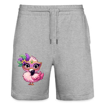 Mardi Gras Comic Flamingo - Stanley/Stella Trainer Unisex Organic Jogging Shorts - heather grey - Front - Nik (191cm) & Marisol (170cm)