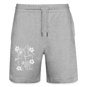 Aloha Sunshine - Stanley/Stella Trainer Unisex Organic Jogging Shorts - heather grey - Front - Nik (191cm) & Marisol (170cm)