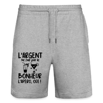 L apéritif l apéro fait le bonheur - Short de jogging bio TRAINER Stanley/Stella unisexe - gris chiné - Devant - Nik (191cm) & Marisol (170cm)