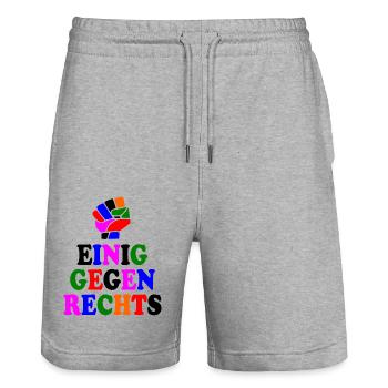 Einig gegen rechts - Stanley/Stella Unisex Bio Joggingshorts Trainer  - Grau meliert - Vorne - Nik (191cm) & Marisol (170cm)