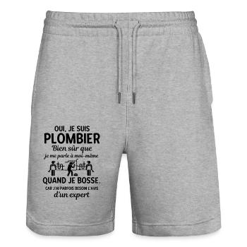 Humour expert plombier 2 - Short de jogging bio TRAINER Stanley/Stella unisexe - gris chiné - Devant - Nik (191cm) & Marisol (170cm)