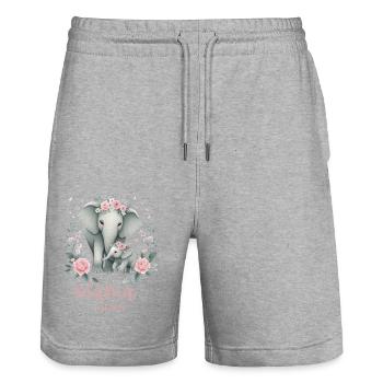 Mama 2024 Elephant Floral Wreath Celebration - Stanley/Stella Unisex Bio Joggingshorts Trainer  - Grau meliert - Vorne - Nik (191cm) & Marisol (170cm)