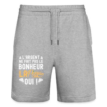 L argent ne fait pas le bonheur la pizza oui - Short de jogging bio TRAINER Stanley/Stella unisexe - gris chiné - Devant - Nik (191cm) & Marisol (170cm)