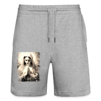 Jungfrau Maria Jesus Bibel christliche Religion christlich - Stanley/Stella Unisex Bio Joggingshorts Trainer  - Grau meliert - Vorne - Nik (191cm) & Marisol (170cm)