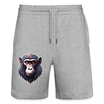 Affe / Tier / Zoo / Babian / Wild / Comic - Stanley/Stella Unisex Bio Joggingshorts Trainer  - Grau meliert - Vorne - Nik (191cm) & Marisol (170cm)