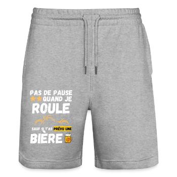 rouler en moto et prendre une bière 2 - Short de jogging bio TRAINER Stanley/Stella unisexe - gris chiné - Devant - Nik (191cm) & Marisol (170cm)