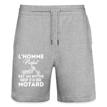 Homme parfait est un mythe sauf s il est motard 1 - Short de jogging bio TRAINER Stanley/Stella unisexe - gris chiné - Devant - Nik (191cm) & Marisol (170cm)