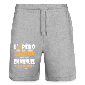 Emmanuel cadeau Humour cadeau emmanuel - Short de jogging bio TRAINER Stanley/Stella unisexe - gris chiné - Devant - Nik (191cm) & Marisol (170cm)