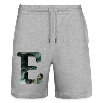 Lettre e marbré vert - Short de jogging bio TRAINER Stanley/Stella unisexe - gris chiné - Devant - Nik (191cm) & Marisol (170cm)