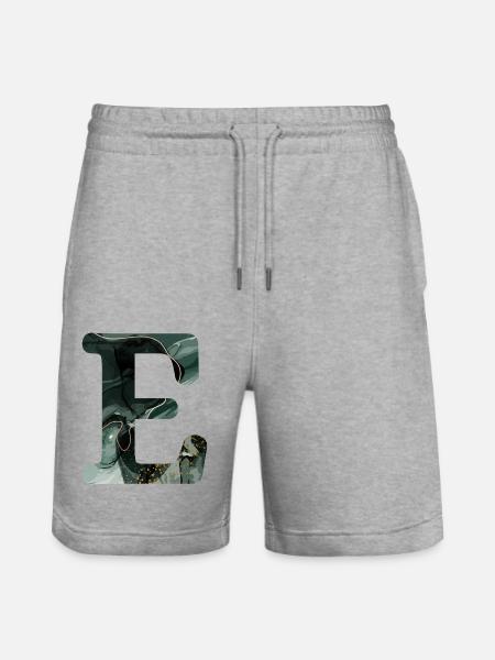 Green Marbled Letter E - Stanley/Stella Trainer Unisex Organic Jogging Shorts - heather grey
