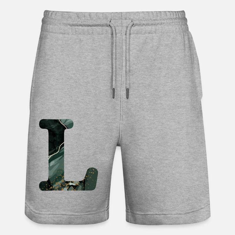 Lettre l marbré vert - Short de jogging bio TRAINER Stanley/Stella unisexe - gris chiné