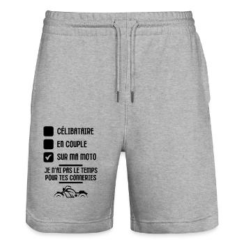 Humour motard moto - Short de jogging bio TRAINER Stanley/Stella unisexe - gris chiné - Devant - Nik (191cm) & Marisol (170cm)
