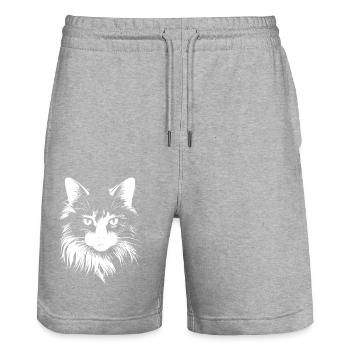 cat, cat motif, cute, gift, gift ideas - Stanley/Stella Trainer Unisex Organic Jogging Shorts - heather grey - Front - Nik (191cm) & Marisol (170cm)