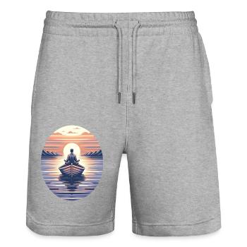 Voilier, Méditation, Coucher De Soleil, Nature - Short de jogging bio TRAINER Stanley/Stella unisexe - gris chiné - Devant - Nik (191cm) & Marisol (170cm)