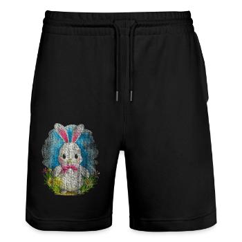 Lapin blanc Pâques - Short de jogging bio TRAINER Stanley/Stella unisexe - noir - Devant - Nik (191cm) & Marisol (170cm)