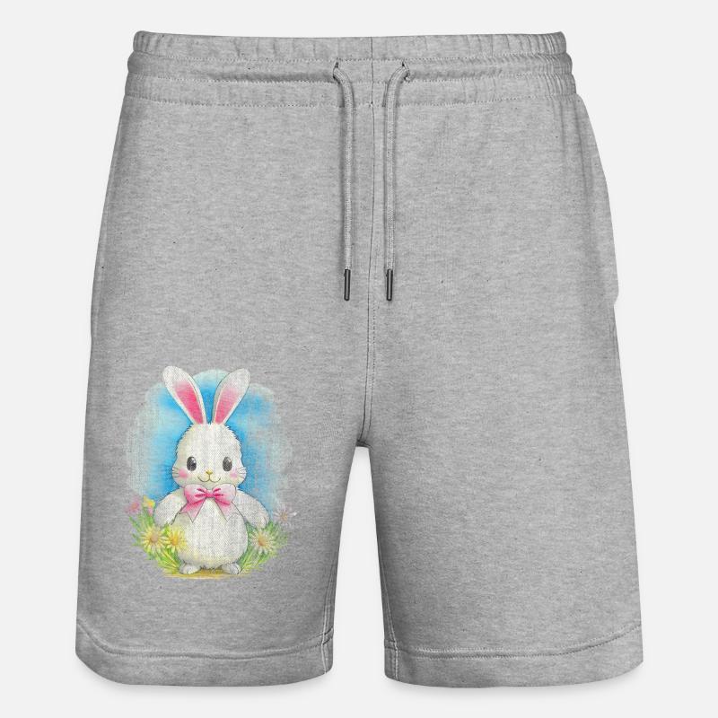 White Bunny Easter - Stanley/Stella Trainer Unisex Organic Jogging Shorts - heather grey