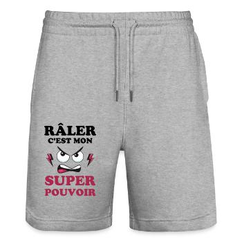 Râler c est mon super pouvoir 2 - Short de jogging bio TRAINER Stanley/Stella unisexe - gris chiné - Devant - Nik (191cm) & Marisol (170cm)