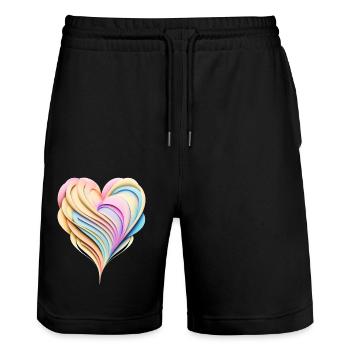 Pastel rainbow heart in 3D look - Stanley/Stella Trainer Unisex Organic Jogging Shorts - black - Front - Nik (191cm) & Marisol (170cm)