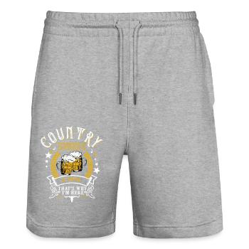 Country music and vintage beer - Stanley/Stella Trainer Unisex Organic Jogging Shorts - heather grey - Front - Nik (191cm) & Marisol (170cm)