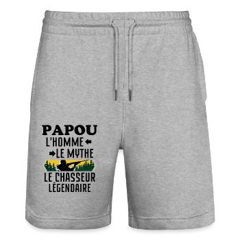 Papou le chasseur légendaire - Short de jogging bio TRAINER Stanley/Stella unisexe - gris chiné - Devant - Nik (191cm) & Marisol (170cm)