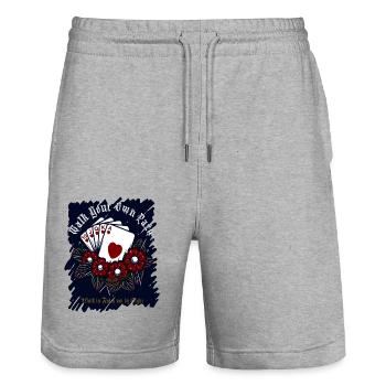 Kiss My Ace Poker Spiel Kartenspiel Casino Skull 3D - Stanley/Stella Unisex Bio Joggingshorts Trainer  - Grau meliert - Vorne - Nik (191cm) & Marisol (170cm)