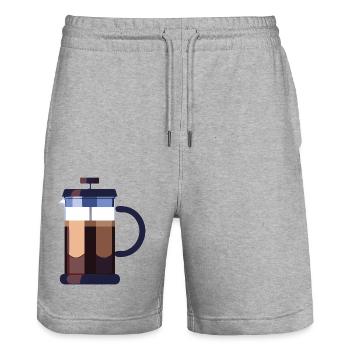 Kaffee Frenchpress Cappuccino Latte Art - Stanley/Stella Unisex Bio Joggingshorts Trainer  - Grau meliert - Vorne - Nik (191cm) & Marisol (170cm)