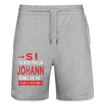 Johann Si tu n as pas un johann Cadeau humour - Short de jogging bio TRAINER Stanley/Stella unisexe - gris chiné - Devant - Nik (191cm) & Marisol (170cm)