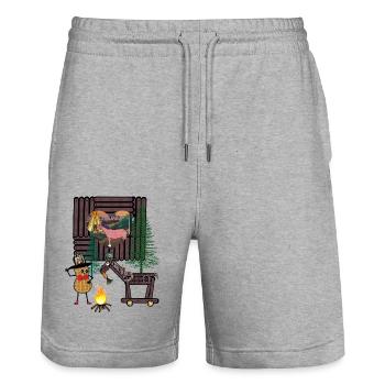 Wilder Westen Erdnuss Western Pferd Pferde - Stanley/Stella Unisex Bio Joggingshorts Trainer  - Grau meliert - Vorne - Nik (191cm) & Marisol (170cm)